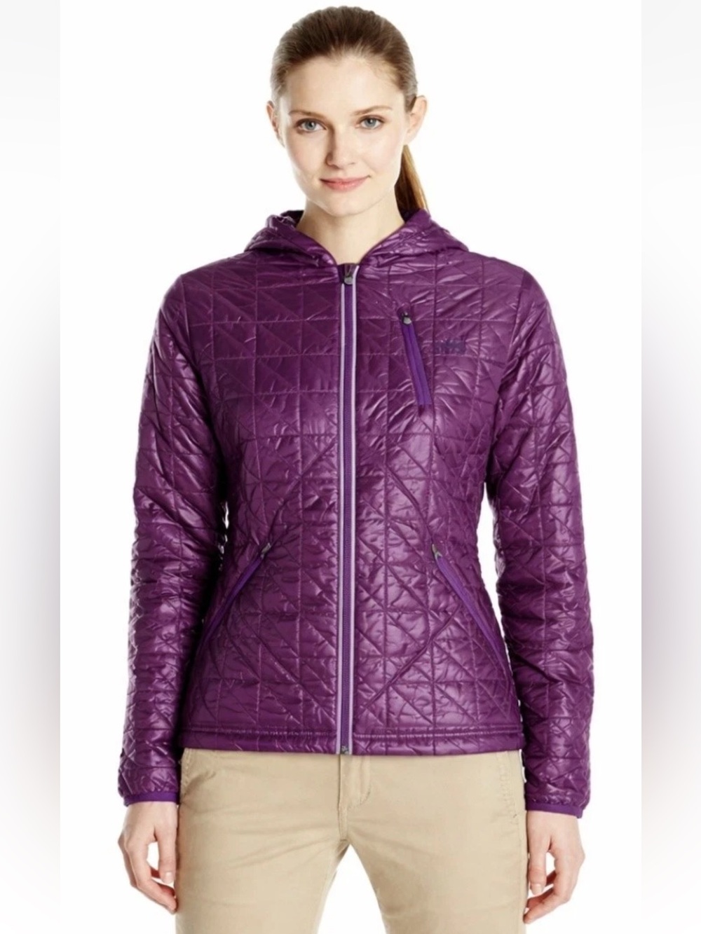 Gramicci Lightweight Quilted Hooded Puffer Jacket Sz Small Primaloft Purple EUC